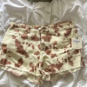Altar'd State Brown and Cream Cow Print Jean Shorts
